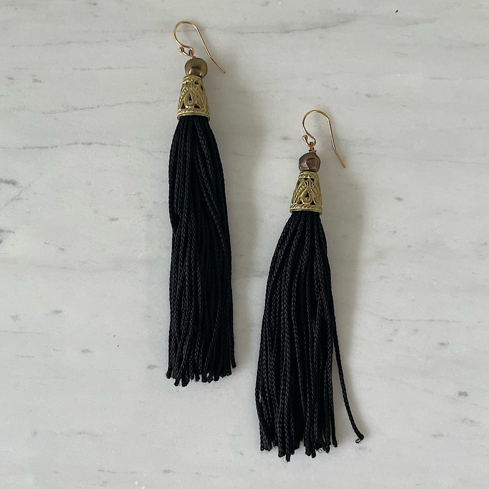 Vanessa Mooney Black and Gold Tassel Earrings